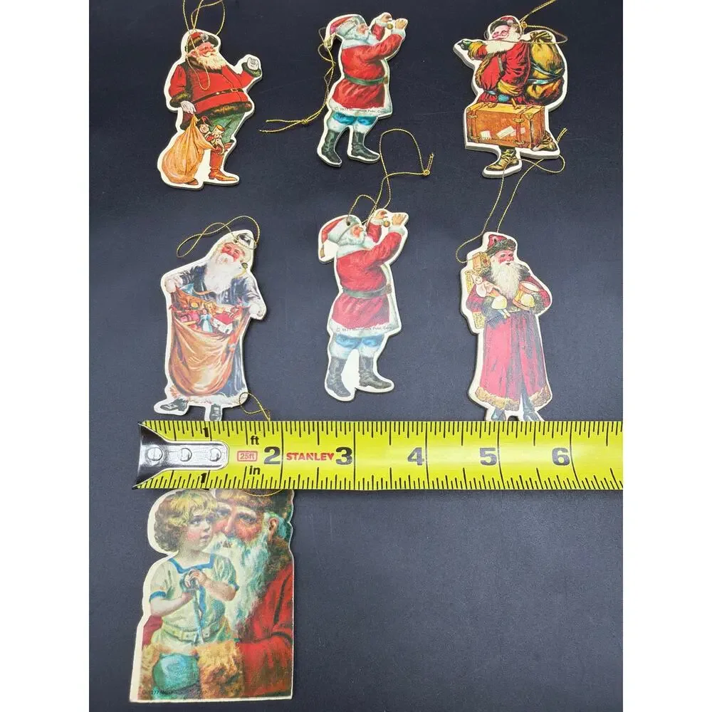 Vintage 1977 Merrimack Victorian Santa Christmas Ornaments Die Cut Set of 7